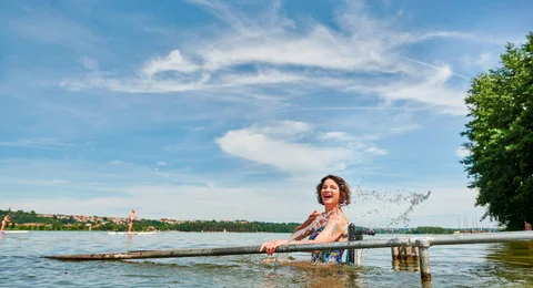 Baderampe am Kleinen Brombachsee im Fränkischen Seenland Baderampe am Kleinen Brombachsee im Fränkischen Seenland