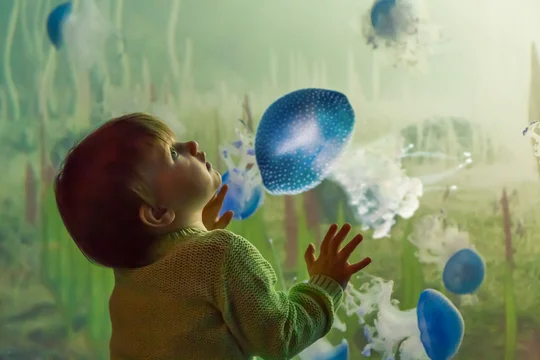 Staunende Kinderaugen im Darwineum im barrierefreien Zoo Rostock. Staunende Kinderaugen im Darwineum im barrierefreien Zoo Rostock.